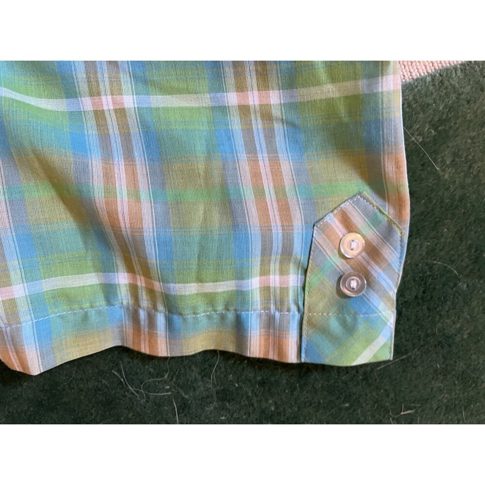 Vintage Men’s Team Tex Western Cut Short Sleeve Button Shirt XL Slim Green Plaid - Picture 7 of 9